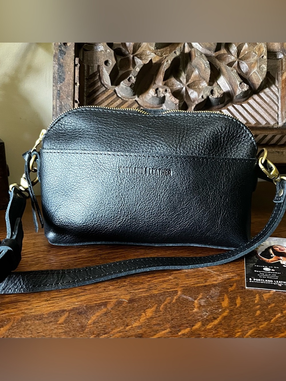 Portland Leather Black Pebbled Leather Classic Eclipse Crossbody